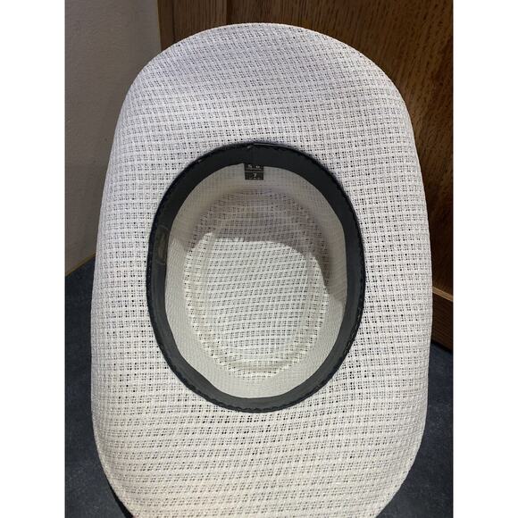 VTG Mexico Straw Fashion Cowboy Women’s Hat Turquoise Flower Black Band Fit 7 - Picture 8 of 10